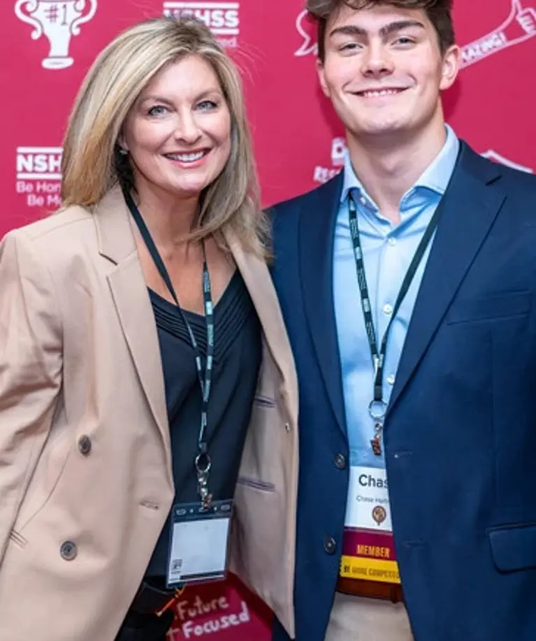 Smiling mother and son